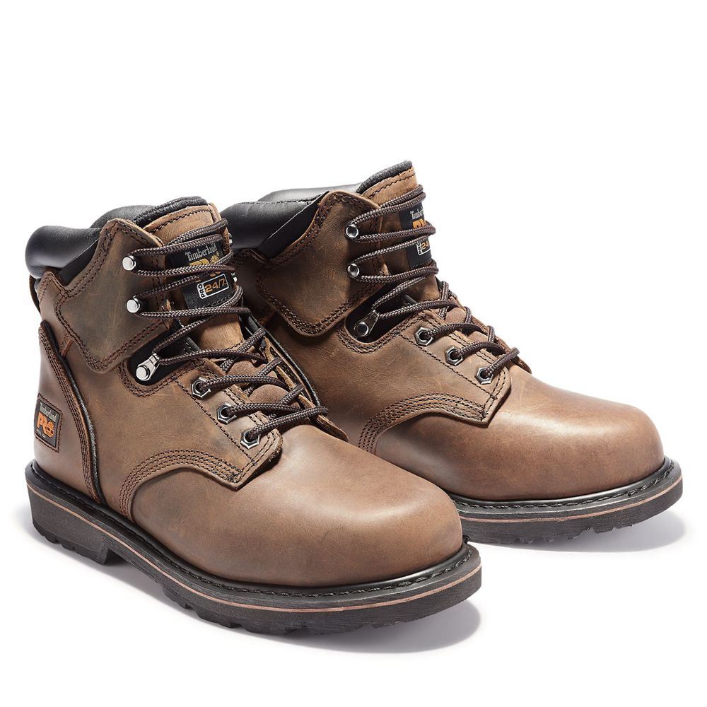 Timberland Μποτακια Εργασίας Ανδρικα Καφε - Pro® Pit Boss 6\" Steel Toe - Greece 6974521-BF